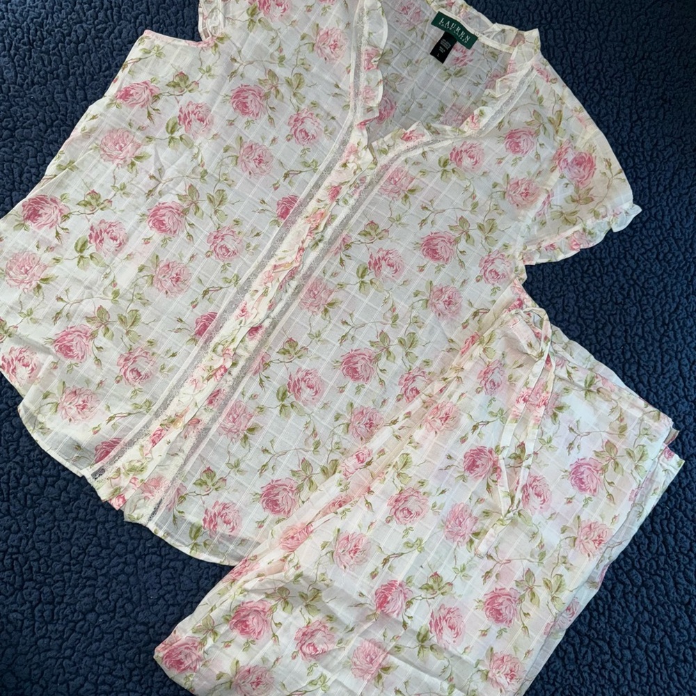 Ralph Lauren White and Pink Floral pajama set.
